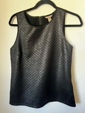 Banana Republic Black Woven Textured Sleeveless Top Zip Back Size Small